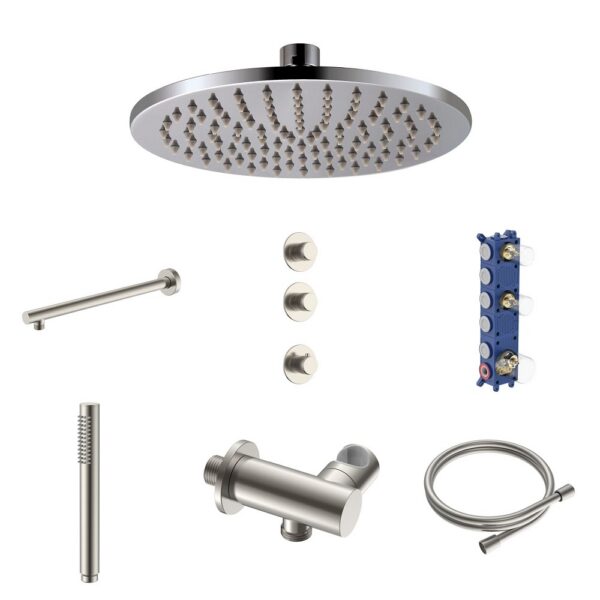 Stria Complete Inbouw Regendoucheset - Thermostatisch 2-Weg - Geborsteld RVS