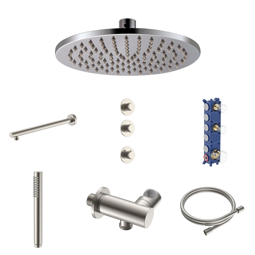 Stria Complete Inbouw Regendoucheset - Thermostatisch 2-Weg - Geborsteld RVS