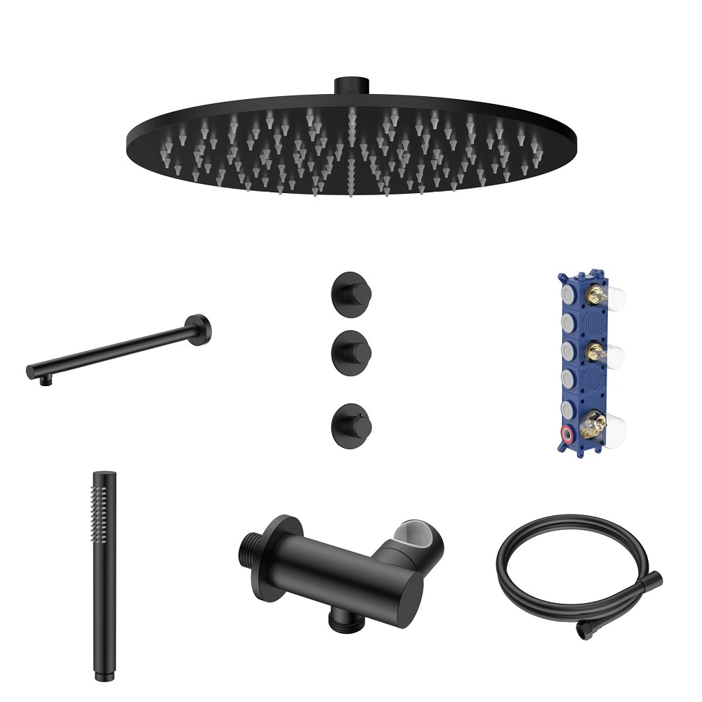 Stria Complete Inbouw Regendoucheset - Thermostatisch 2-Weg - Mat Zwart PVD
