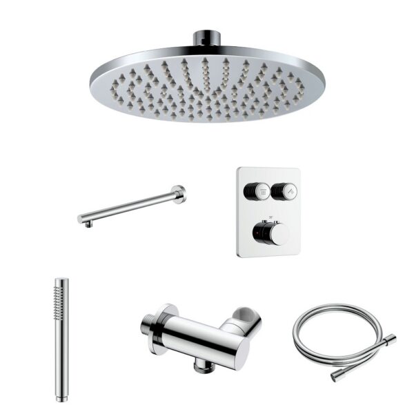 Stria Complete Inbouw Regendoucheset - Thermostatisch 2-Weg met Drukknoppen - Chroom