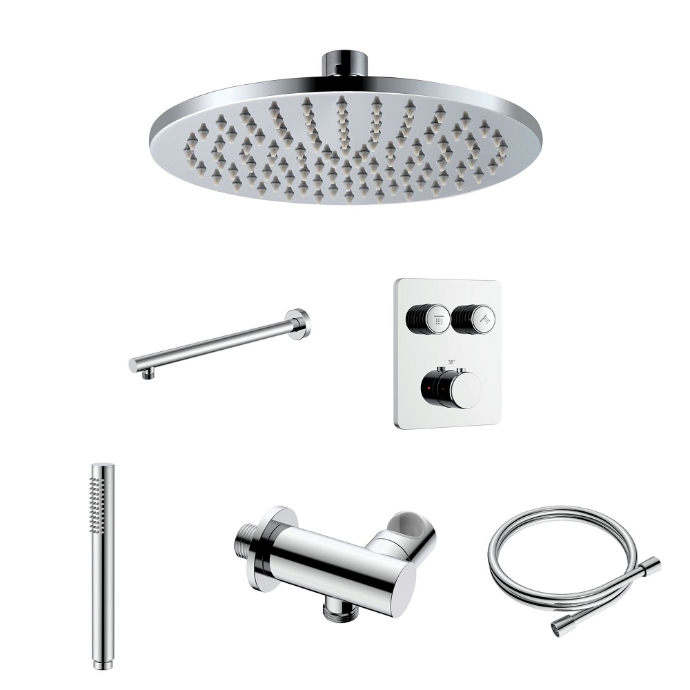 Stria Complete Inbouw Regendoucheset - Thermostatisch 2-Weg met Drukknoppen - Chroom