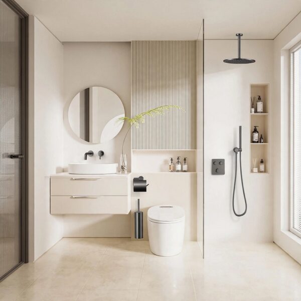 Stria Complete Inbouw Regendoucheset Thermostatisch 2 Weg met Drukknoppen Gunmetal