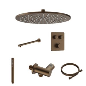 Stria Complete Inbouw Regendoucheset - Thermostatisch 2-Weg met Drukknoppen - Bruin Brons PVD