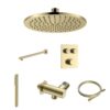 Stria Complete Inbouw Regendoucheset - Thermostatisch 2-Weg met Drukknoppen - Geborsteld Goud PVD