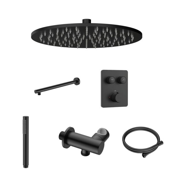 Stria Complete Inbouw Regendoucheset - Thermostatisch 2-Weg met Drukknoppen - Mat Zwart PVD