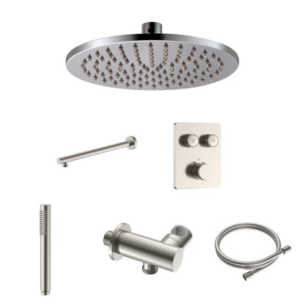 Stria Complete Inbouw Regendoucheset - Thermostatisch 2-Weg met Drukknoppen - Geborsteld RVS