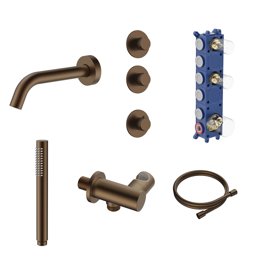 Stria Inbouw Badthermostaatset - Thermostatisch 2-Weg met 2 Stopkranen - Bruin Brons PVD